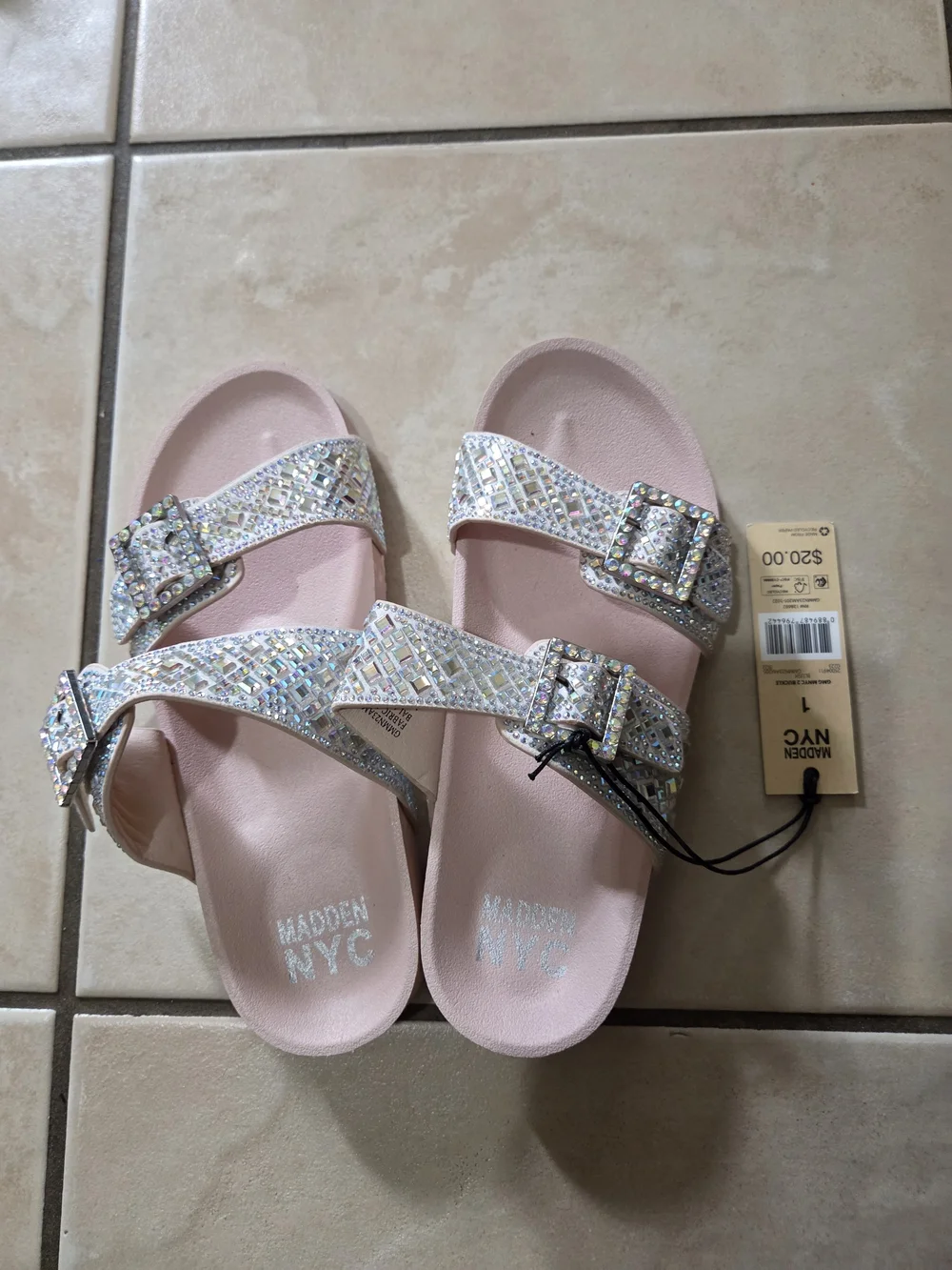 Madden NYC Kids Pink Glitter Buckle Sandals